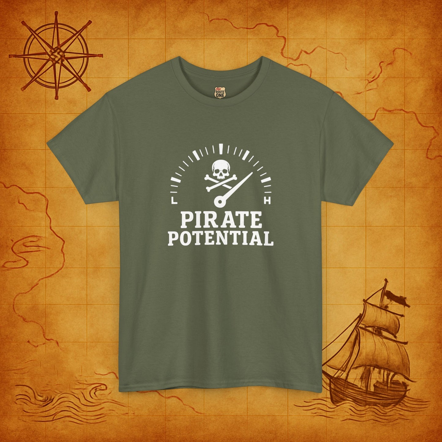 "Pirate Potential" Heavy Cotton Tee, Nautical Gift, Funny Tee, Casual Wear, Pirate Theme Shirt, Adventure Apparel