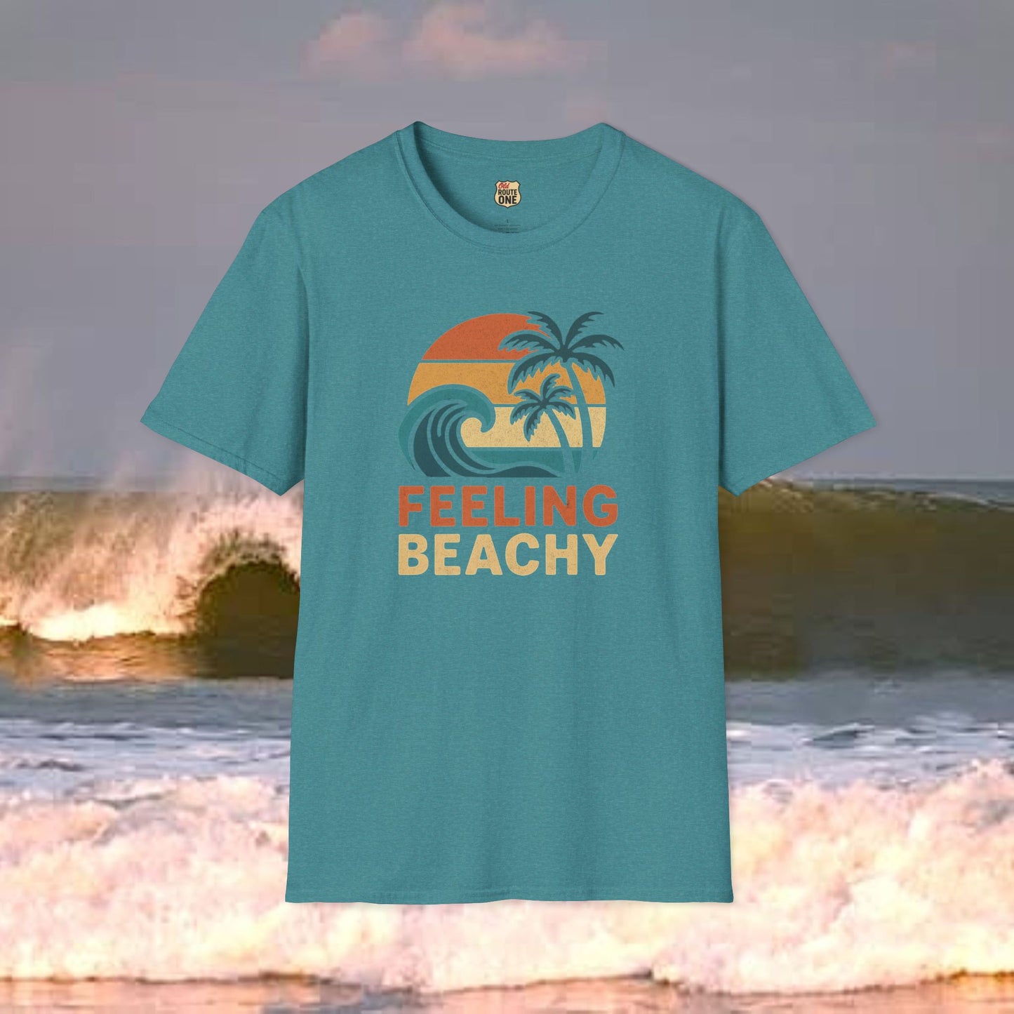 Feeling Beachy wave and palms, Gildan 64000 Softstyle T-Shirt, Comfortable Graphic Tee, Casual Wear, Gift for Him/Her, Everyday Style, Summer Essential
