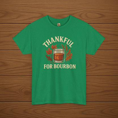 THANKFUL FOR BOURBON Cotton T-shirt, Stylish Casual Wear, Gift for Whiskey Enthusiasts, Perfect for Parties & Celebrations
