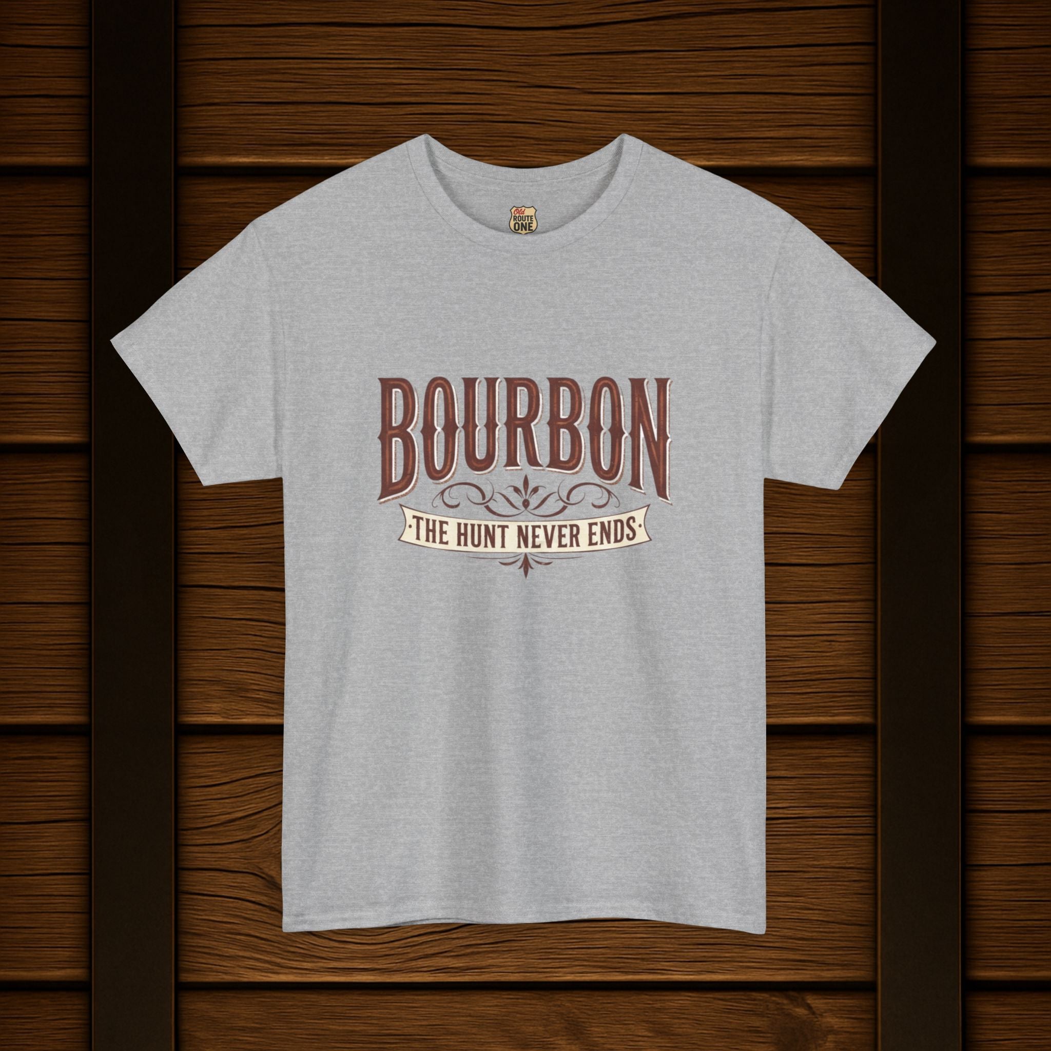 Bourbon The Hunt Never Ends t-shirt