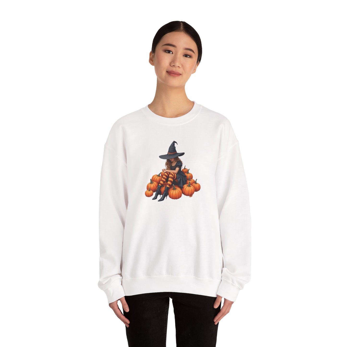 Shy Witch Halloween Pumpkin Crewneck Sweatshirt Cozy Fall Apparel Season Gift for her  Unisex Sweatshirt Halloween Decor Fall Fashion