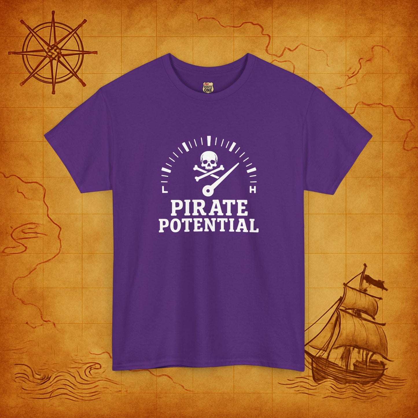 "Pirate Potential" Heavy Cotton Tee, Nautical Gift, Funny Tee, Casual Wear, Pirate Theme Shirt, Adventure Apparel