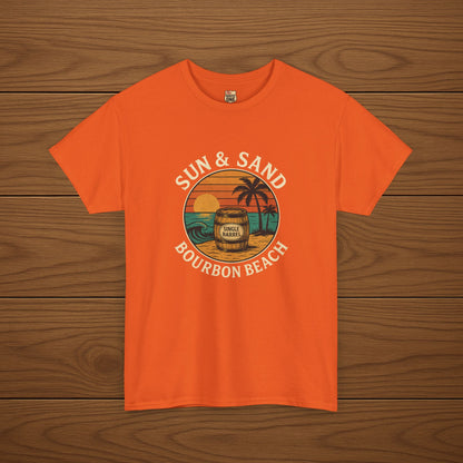 BOURBON BEACH SUN & SAND Cotton T-shirt, Stylish Casual Wear, Gift for Whiskey Enthusiasts, Perfect for Parties & Celebrations