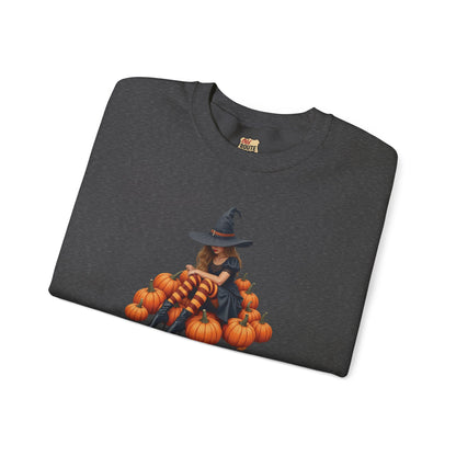 Shy Witch Halloween Pumpkin Crewneck Sweatshirt Cozy Fall Apparel Season Gift for her  Unisex Sweatshirt Halloween Decor Fall Fashion