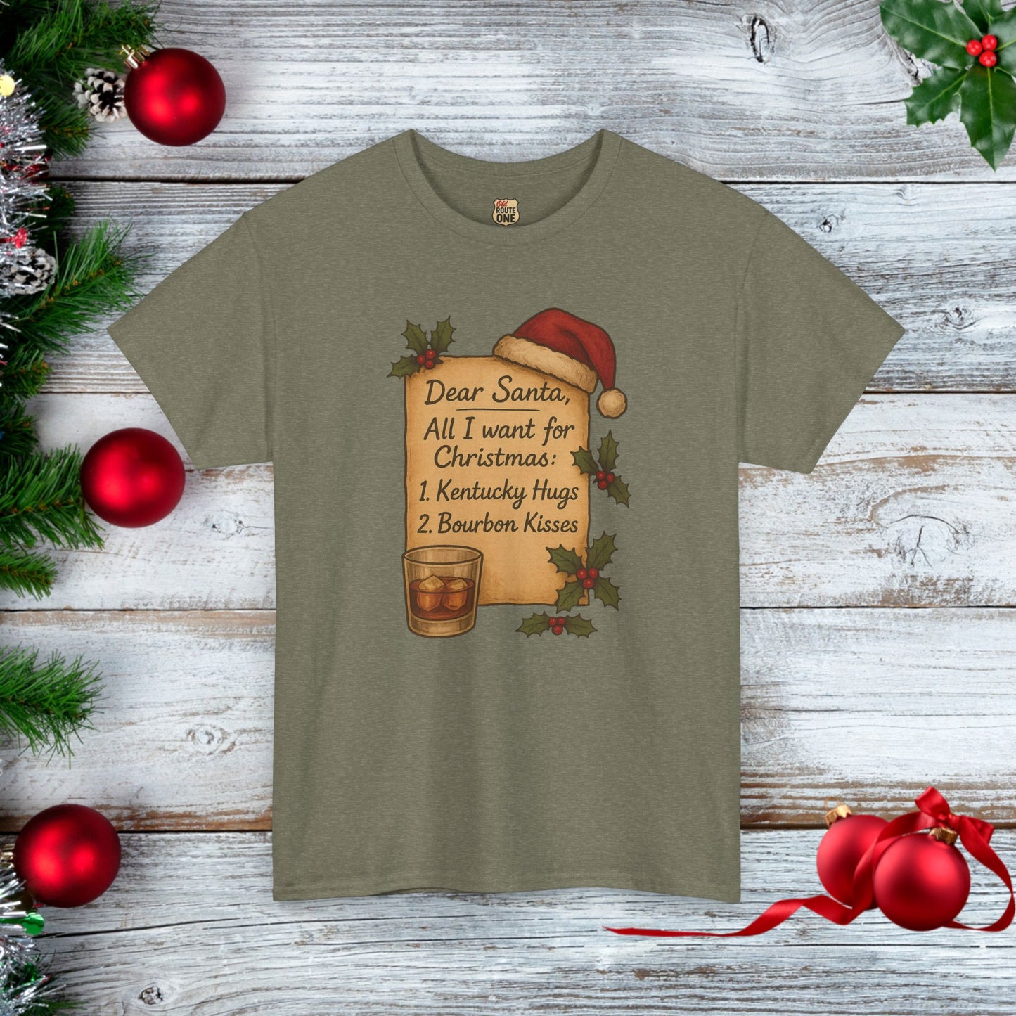 Christmas List Kentucky Hugs and Bourbon Kisses T-Shirt Bourbon Lovers