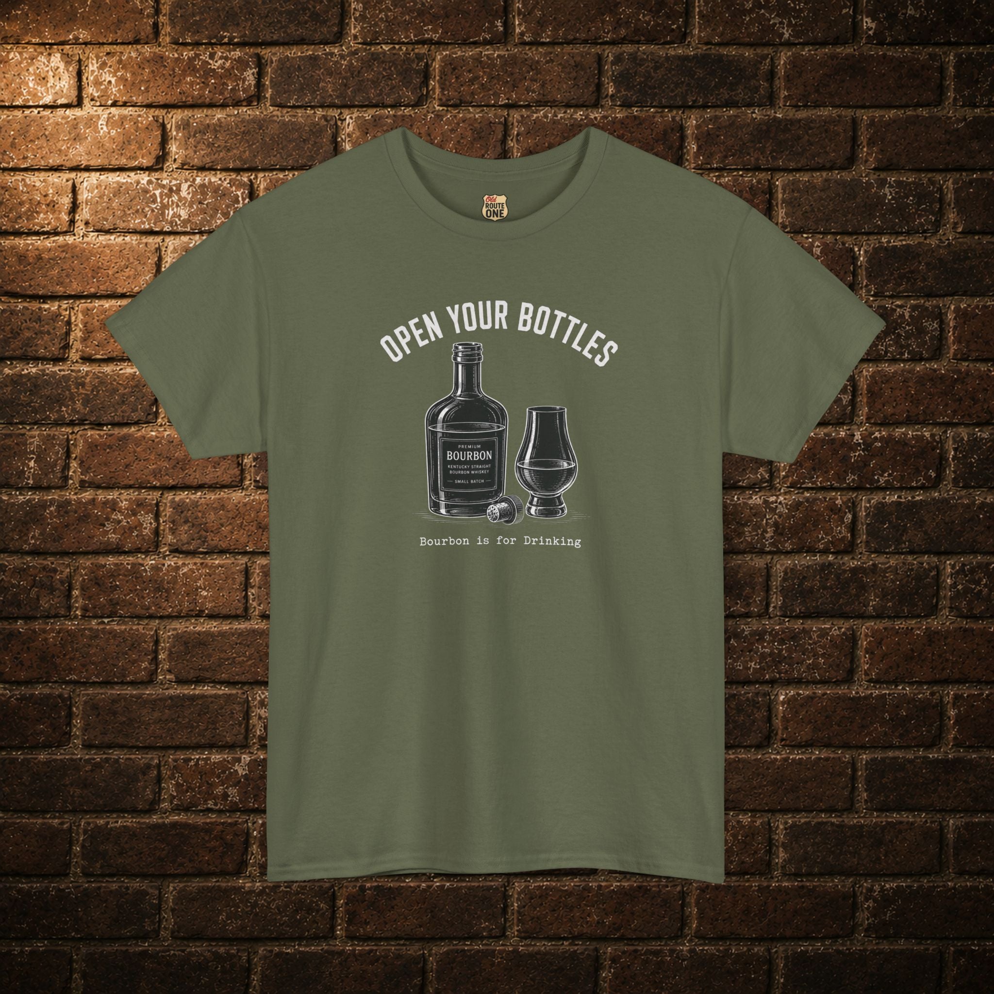 "Open Your Bottles" bourbon & glass T-Shirt