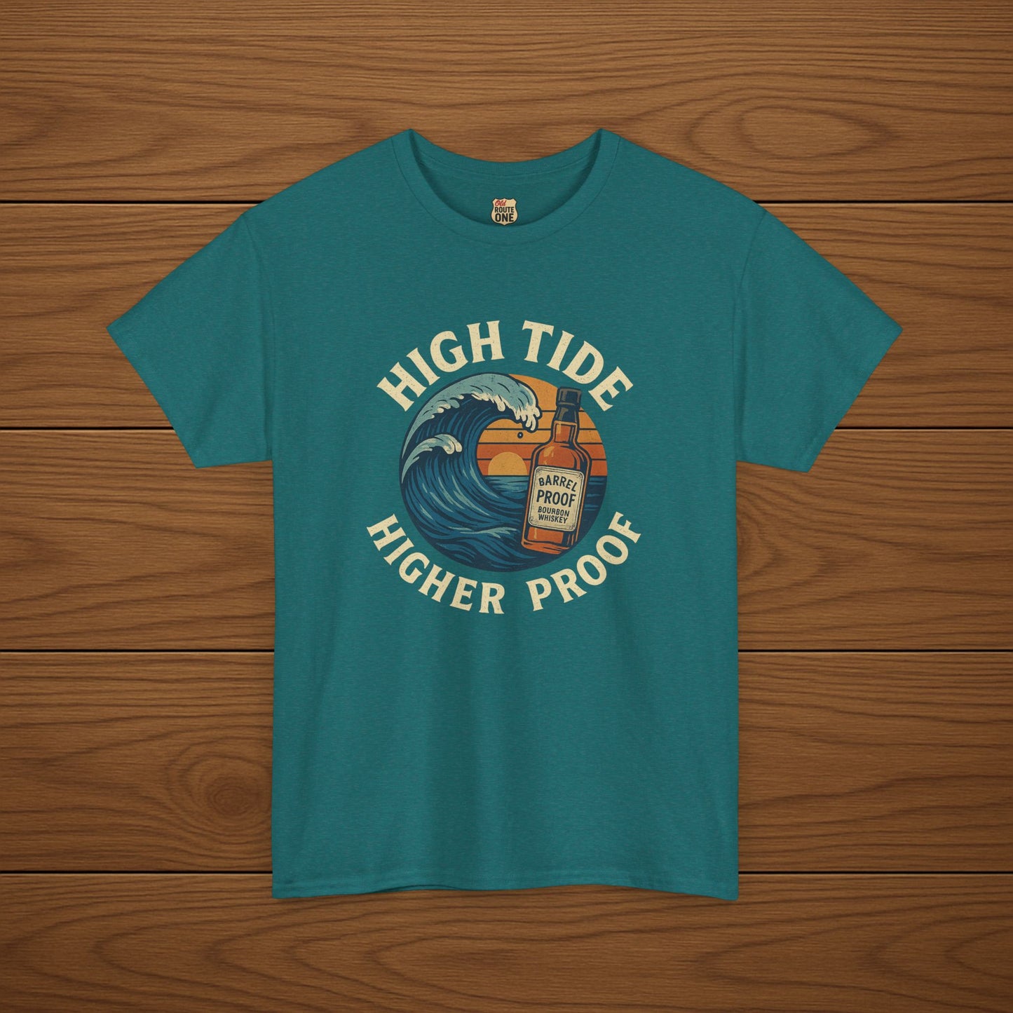 HIGH TIDE, HIGHER PROOF Cotton T-shirt, Stylish Casual Wear, Gift for Whiskey Enthusiasts, Perfect for Parties & Celebrations