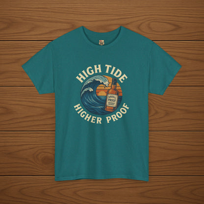 HIGH TIDE, HIGHER PROOF Cotton T-shirt, Stylish Casual Wear, Gift for Whiskey Enthusiasts, Perfect for Parties & Celebrations