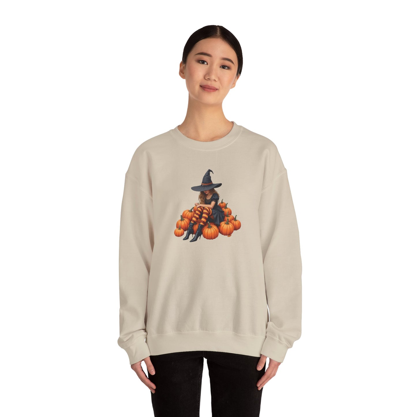 Shy Witch Halloween Pumpkin Crewneck Sweatshirt Cozy Fall Apparel Season Gift for her  Unisex Sweatshirt Halloween Decor Fall Fashion