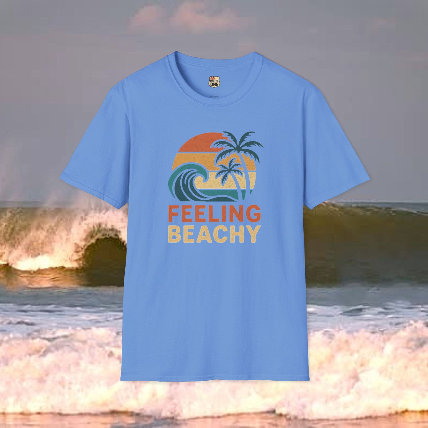 Feeling Beachy wave and palms, Gildan 64000 Softstyle T-Shirt, Comfortable Graphic Tee, Casual Wear, Gift for Him/Her, Everyday Style, Summer Essential