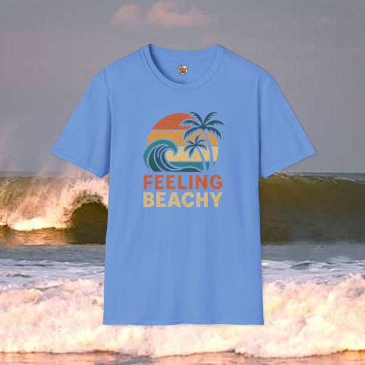 Feeling Beachy wave and palms, Gildan 64000 Softstyle T-Shirt, Comfortable Graphic Tee, Casual Wear, Gift for Him/Her, Everyday Style, Summer Essential