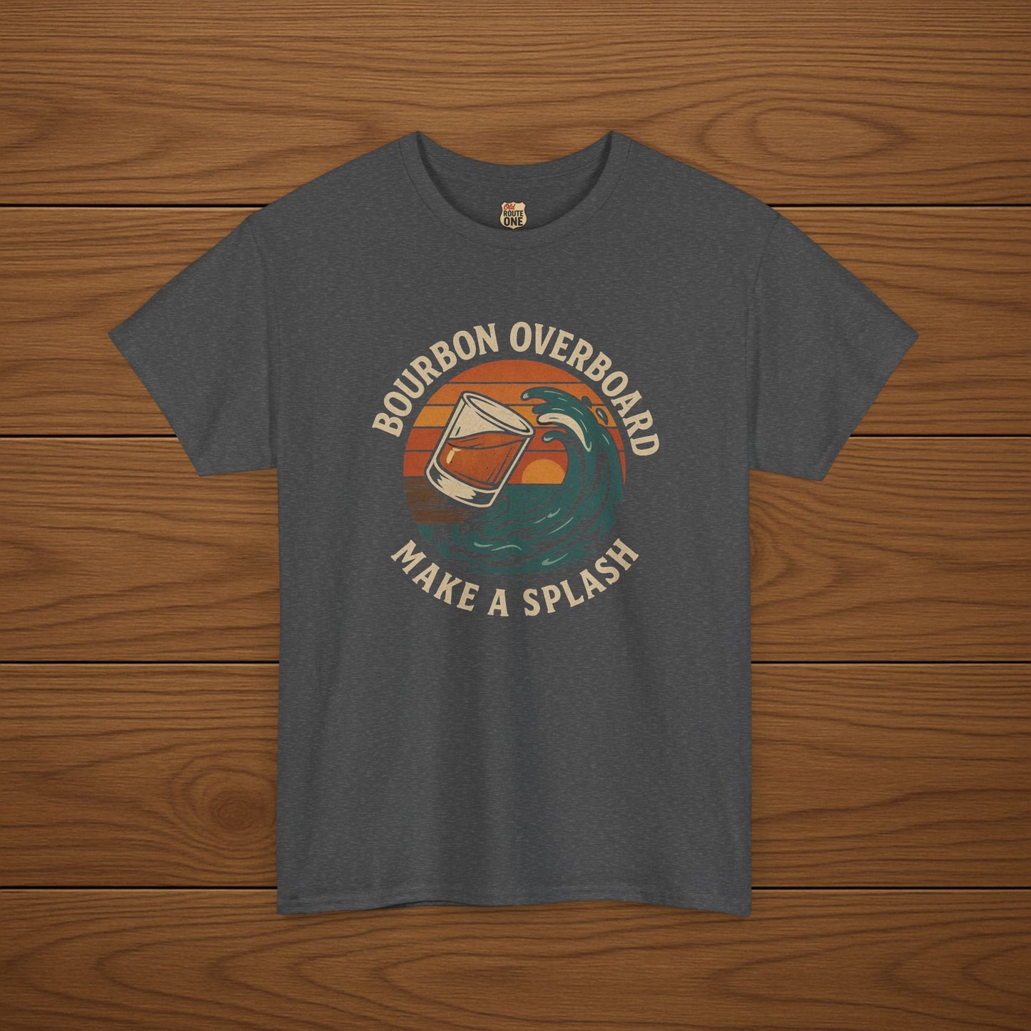 MAKE A SPLASH with BOURBON OVERBOARD Cotton T-shirt, Stylish Casual Wear, Gift for Whiskey Enthusiasts, Perfect for Parties & Celebrations