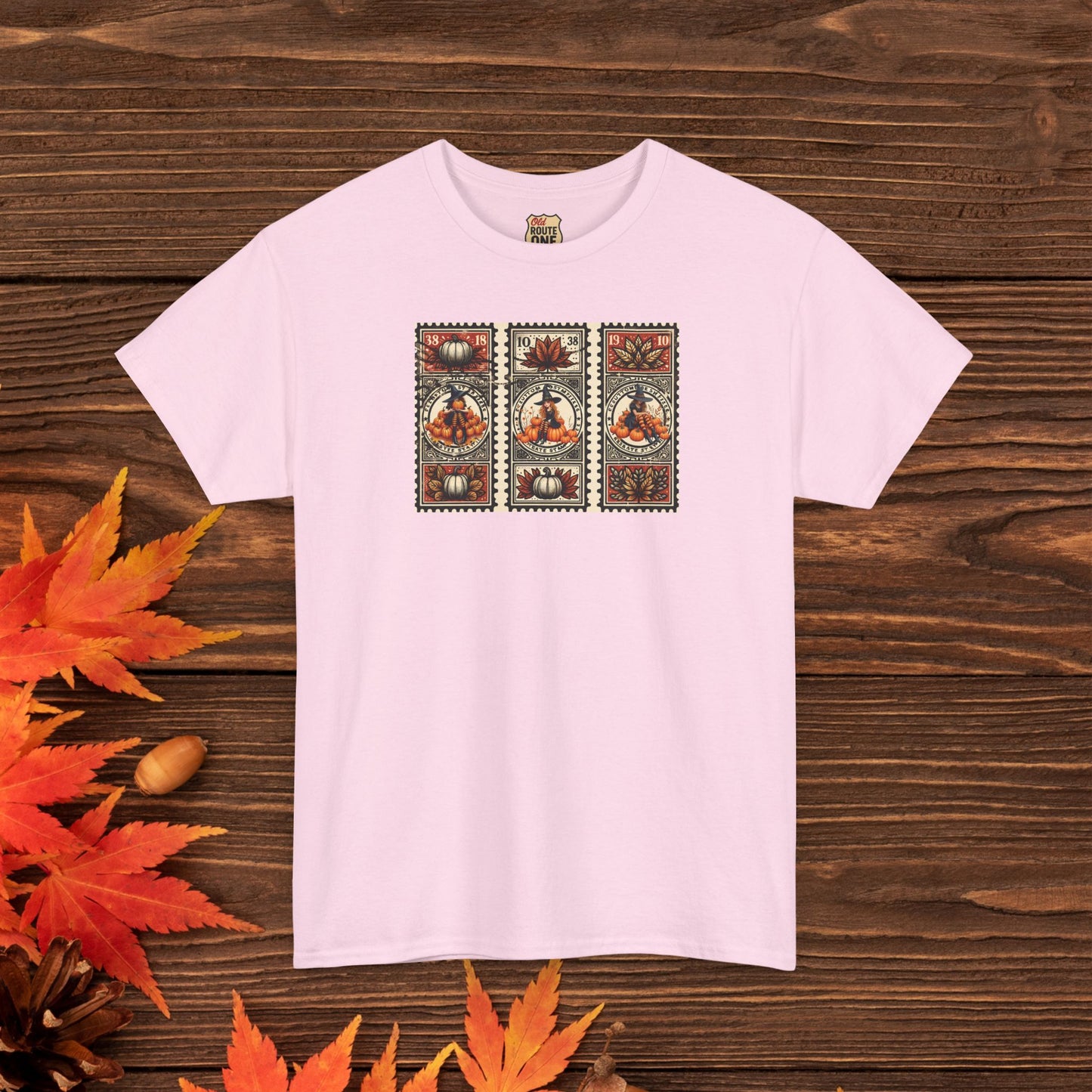Three Witch Stamp Tee, Unisex Heavy Cotton T-Shirt, Spooky Fall Apparel, Halloween Costume Top, Autumn Graphic Tee