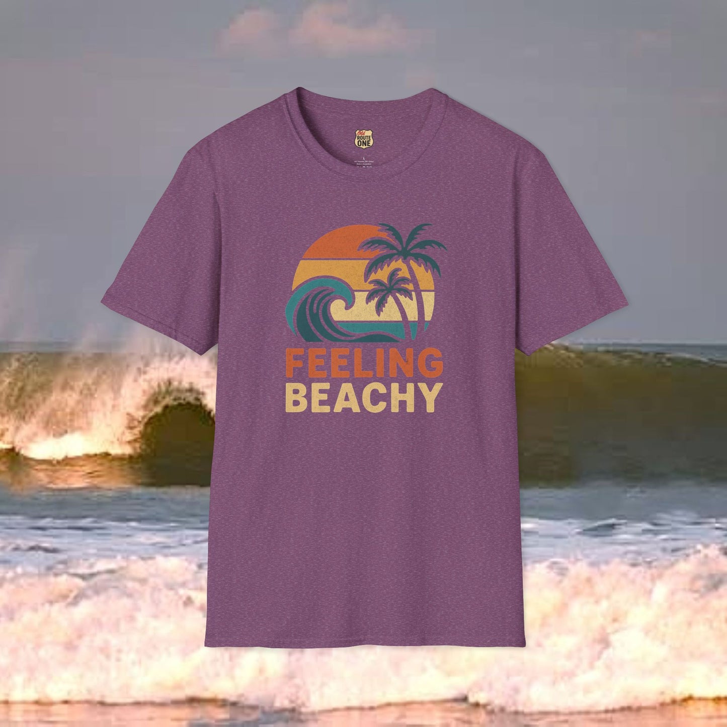 Feeling Beachy wave and palms, Gildan 64000 Softstyle T-Shirt, Comfortable Graphic Tee, Casual Wear, Gift for Him/Her, Everyday Style, Summer Essential