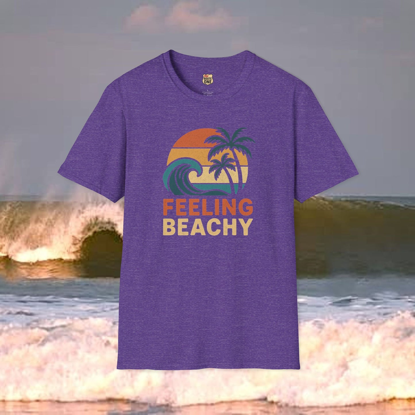 Feeling Beachy wave and palms, Gildan 64000 Softstyle T-Shirt, Comfortable Graphic Tee, Casual Wear, Gift for Him/Her, Everyday Style, Summer Essential