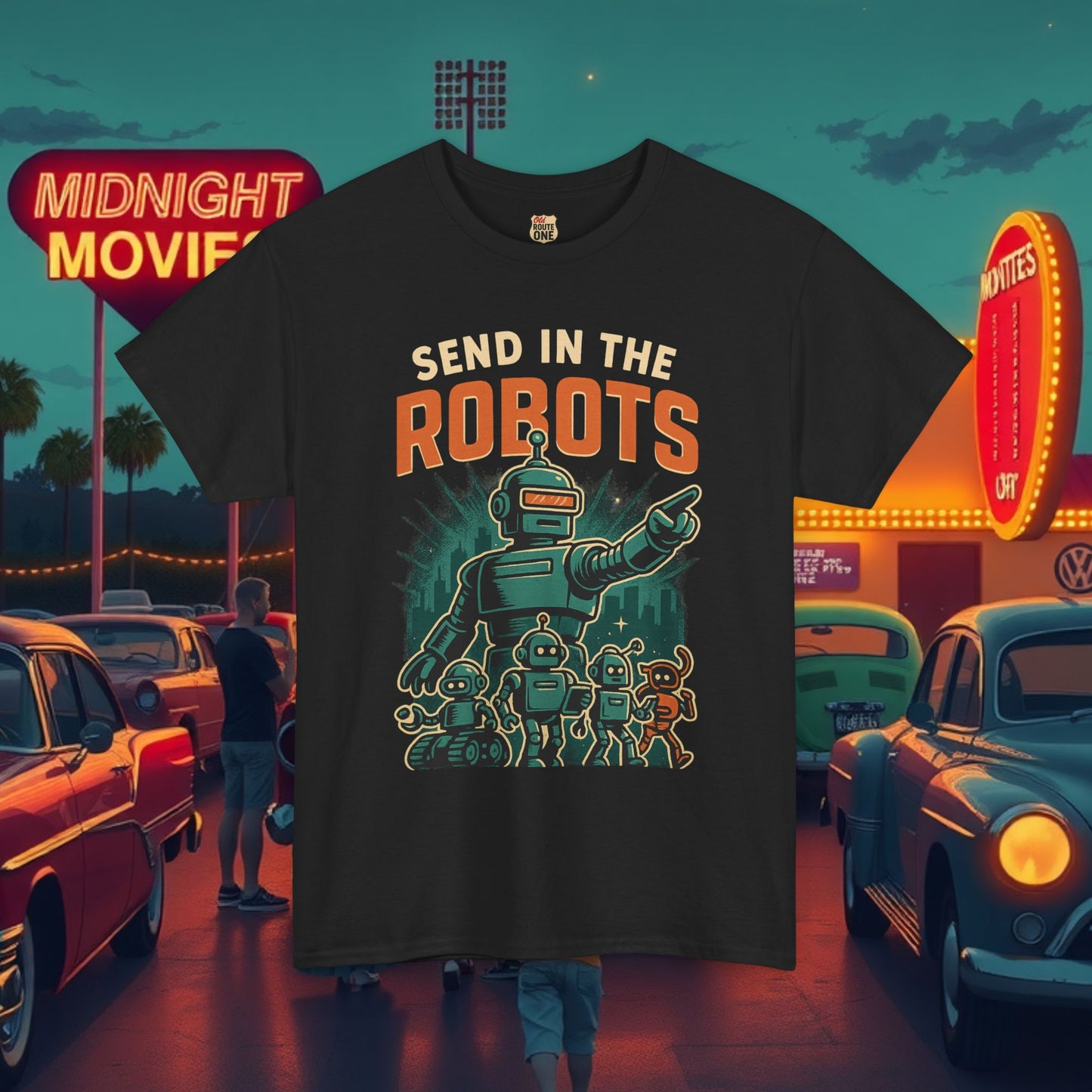 SEND IN THE ROBOTS Awesome Retro Sci-Fi t-shirt