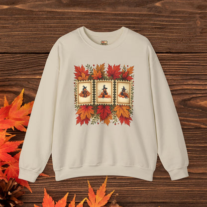 Autumn Leaves Witch Pumpkin gift for her Crewneck Sweatshirt Cozy Fall Apparel Halloween Gift Fleece Seasonal Fashion