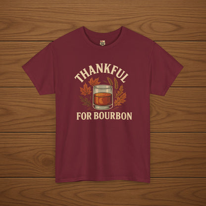 THANKFUL FOR BOURBON Cotton T-shirt, Stylish Casual Wear, Gift for Whiskey Enthusiasts, Perfect for Parties & Celebrations