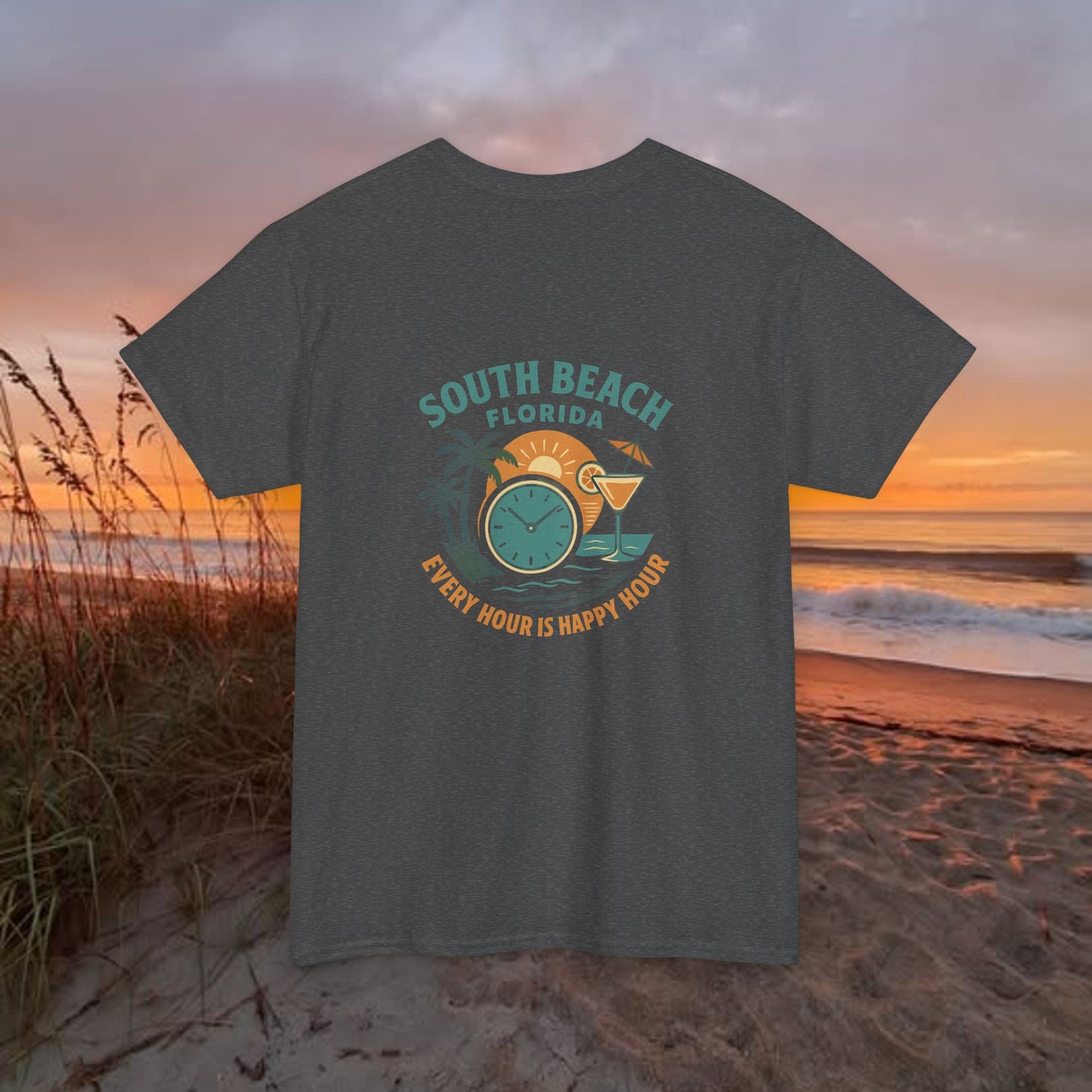 South Beach Florida Every Hour Is Happy Hour, Everyday Tees, Gift for Him/Her, Comfortable Fashion, Eco-Friendly