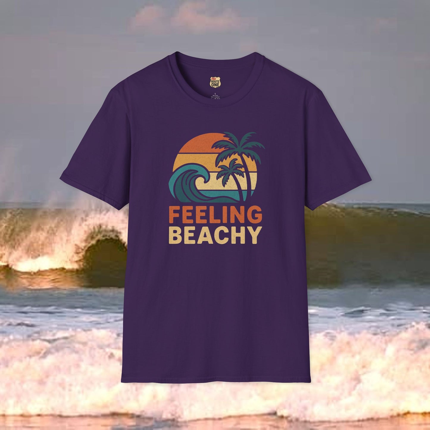 Feeling Beachy wave and palms, Gildan 64000 Softstyle T-Shirt, Comfortable Graphic Tee, Casual Wear, Gift for Him/Her, Everyday Style, Summer Essential