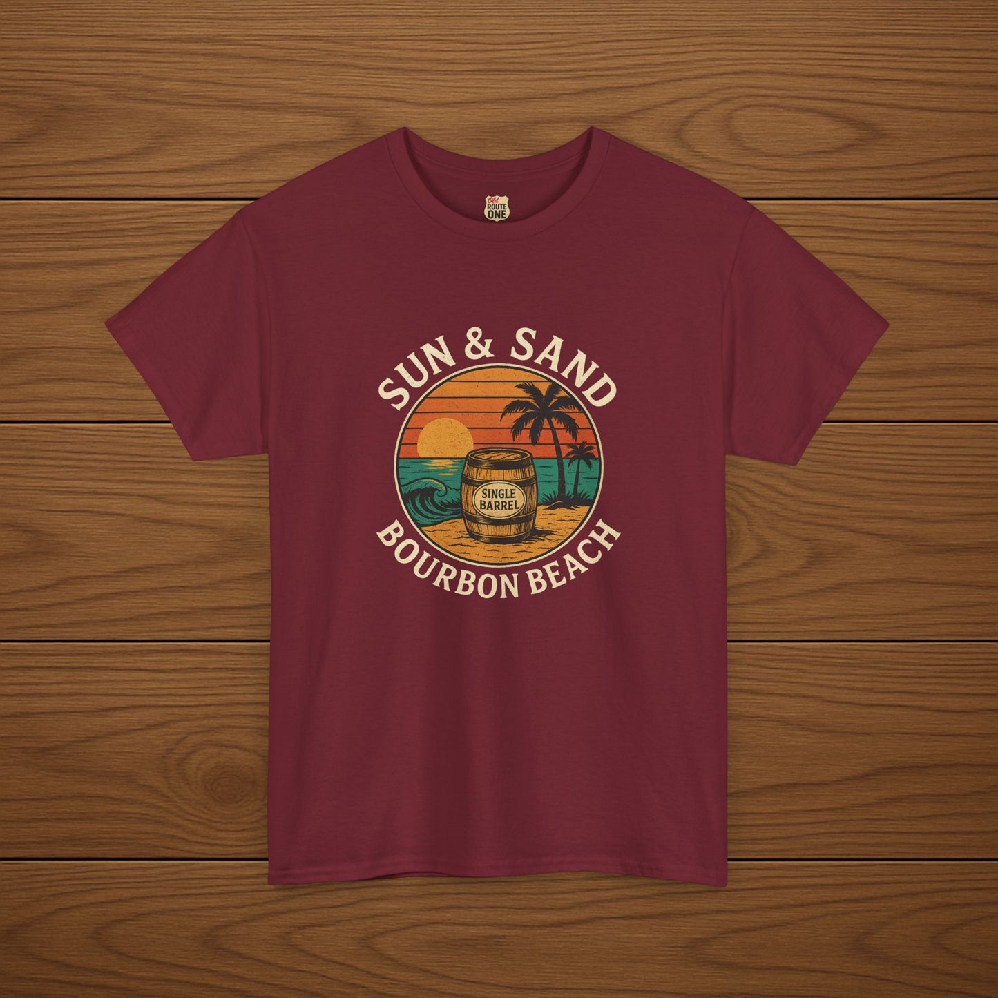 BOURBON BEACH SUN & SAND Cotton T-shirt, Stylish Casual Wear, Gift for Whiskey Enthusiasts, Perfect for Parties & Celebrations