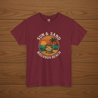 BOURBON BEACH SUN & SAND Cotton T-shirt, Stylish Casual Wear, Gift for Whiskey Enthusiasts, Perfect for Parties & Celebrations