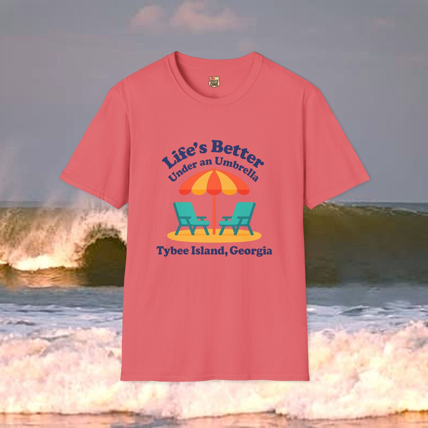 Lifes Better Under an Umbrella Tybee Island, Gildan 64000 Softstyle T-Shirt, Comfortable Graphic Tee, Casual Wear, Gift for Him/Her, Everyday Style, Summer Essential