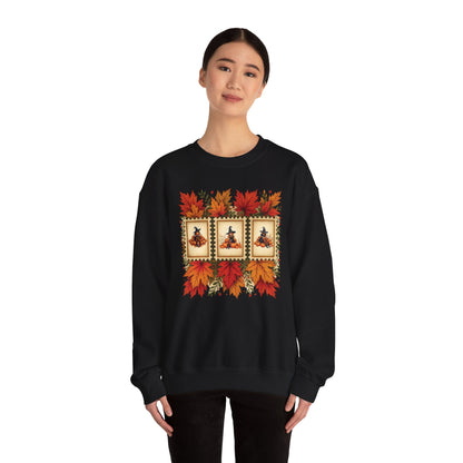 Autumn Leaves Witch Pumpkin gift for her Crewneck Sweatshirt Cozy Fall Apparel Halloween Gift Fleece Seasonal Fashion