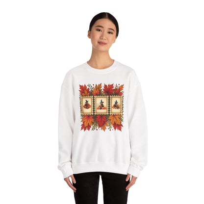 Autumn Leaves Witch Pumpkin gift for her Crewneck Sweatshirt Cozy Fall Apparel Halloween Gift Fleece Seasonal Fashion