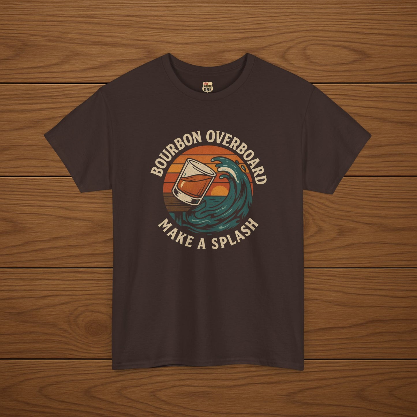 MAKE A SPLASH with BOURBON OVERBOARD Cotton T-shirt, Stylish Casual Wear, Gift for Whiskey Enthusiasts, Perfect for Parties & Celebrations