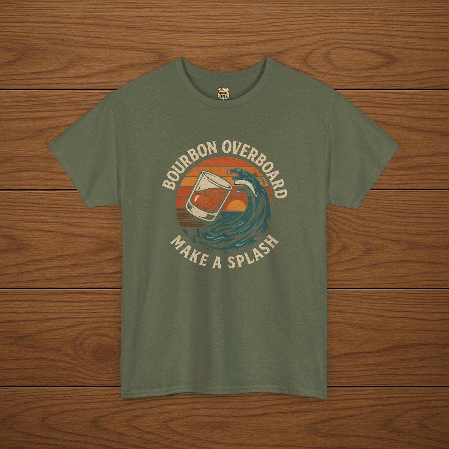 MAKE A SPLASH with BOURBON OVERBOARD Cotton T-shirt, Stylish Casual Wear, Gift for Whiskey Enthusiasts, Perfect for Parties & Celebrations