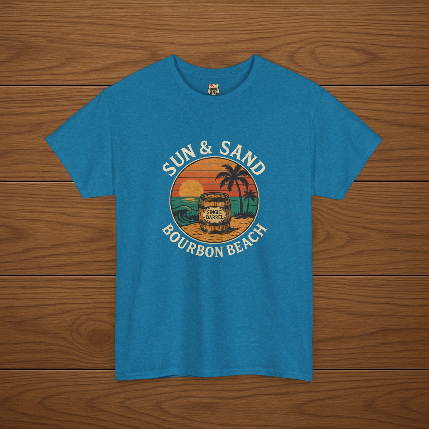 BOURBON BEACH SUN & SAND Cotton T-shirt, Stylish Casual Wear, Gift for Whiskey Enthusiasts, Perfect for Parties & Celebrations