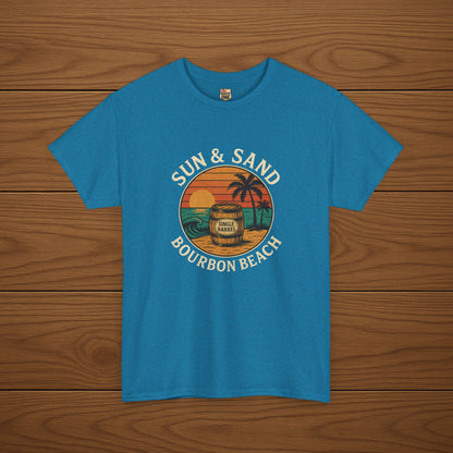 BOURBON BEACH SUN & SAND Cotton T-shirt, Stylish Casual Wear, Gift for Whiskey Enthusiasts, Perfect for Parties & Celebrations