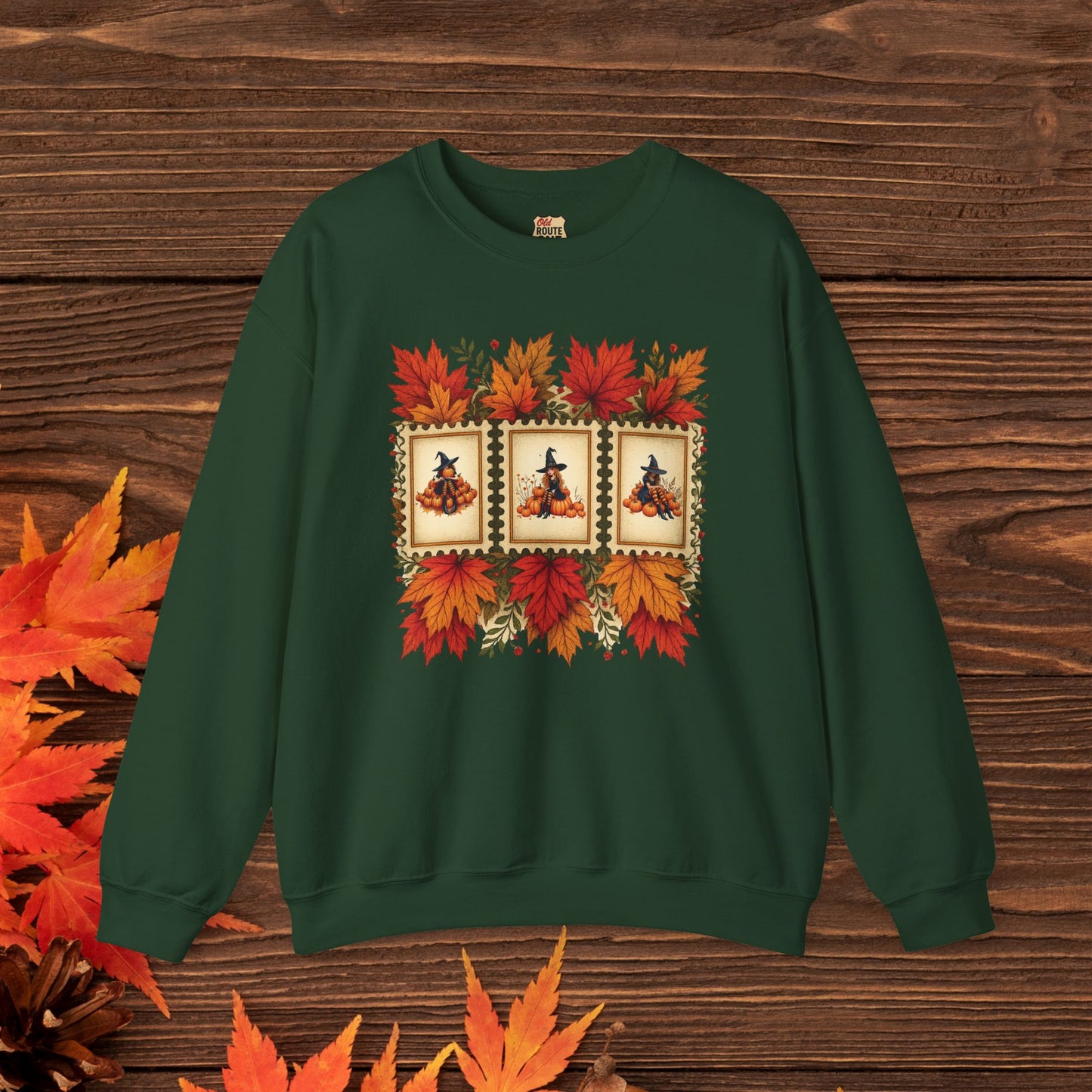 Autumn Leaves Witch Pumpkin gift for her Crewneck Sweatshirt Cozy Fall Apparel Halloween Gift Fleece Seasonal Fashion