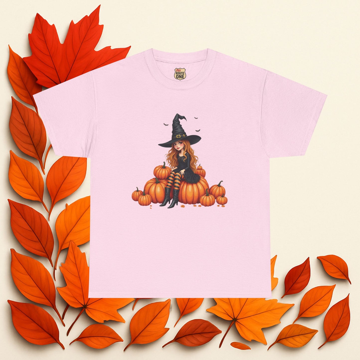 Magical Pumpkin Witch Tee, Unisex Heavy Cotton T-Shirt, Spooky Fall Apparel, Halloween Costume Top, Autumn Graphic Tee