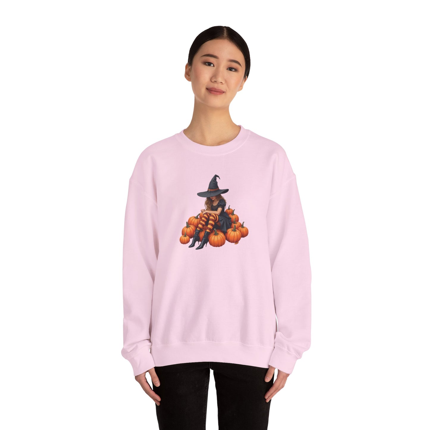 Shy Witch Halloween Pumpkin Crewneck Sweatshirt Cozy Fall Apparel Season Gift for her  Unisex Sweatshirt Halloween Decor Fall Fashion