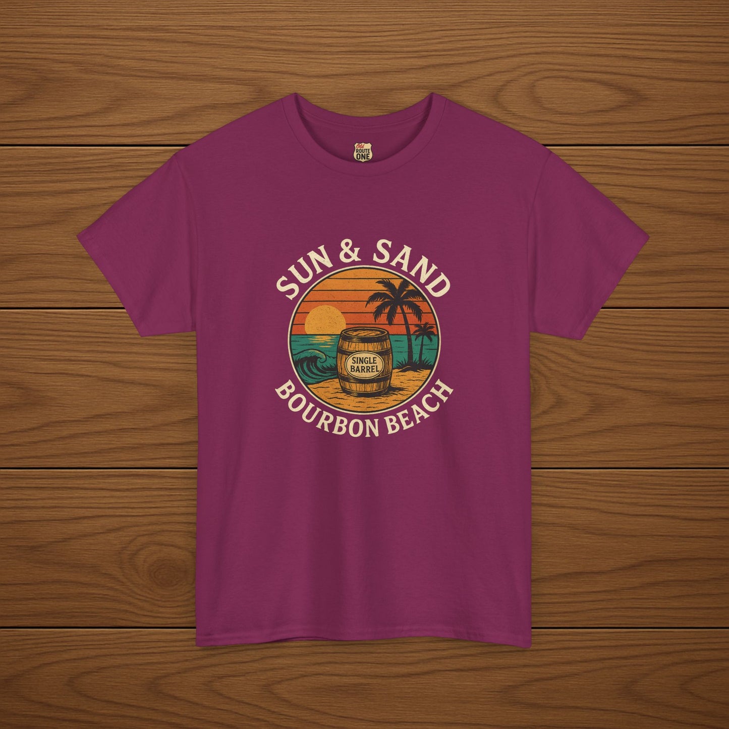 BOURBON BEACH SUN & SAND Cotton T-shirt, Stylish Casual Wear, Gift for Whiskey Enthusiasts, Perfect for Parties & Celebrations
