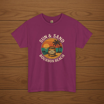 BOURBON BEACH SUN & SAND Cotton T-shirt, Stylish Casual Wear, Gift for Whiskey Enthusiasts, Perfect for Parties & Celebrations