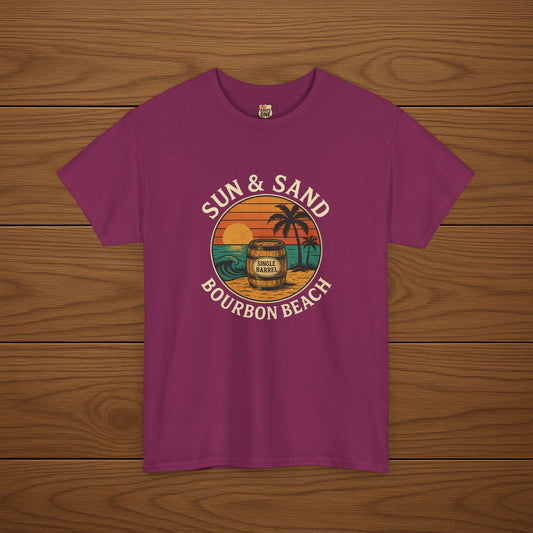 BOURBON BEACH SUN & SAND Cotton T-shirt, Stylish Casual Wear, Gift for Whiskey Enthusiasts, Perfect for Parties & Celebrations