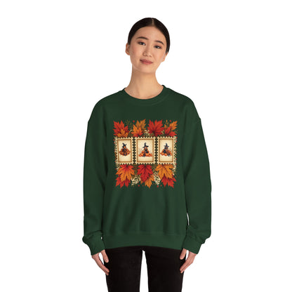 Autumn Leaves Witch Pumpkin gift for her Crewneck Sweatshirt Cozy Fall Apparel Halloween Gift Fleece Seasonal Fashion
