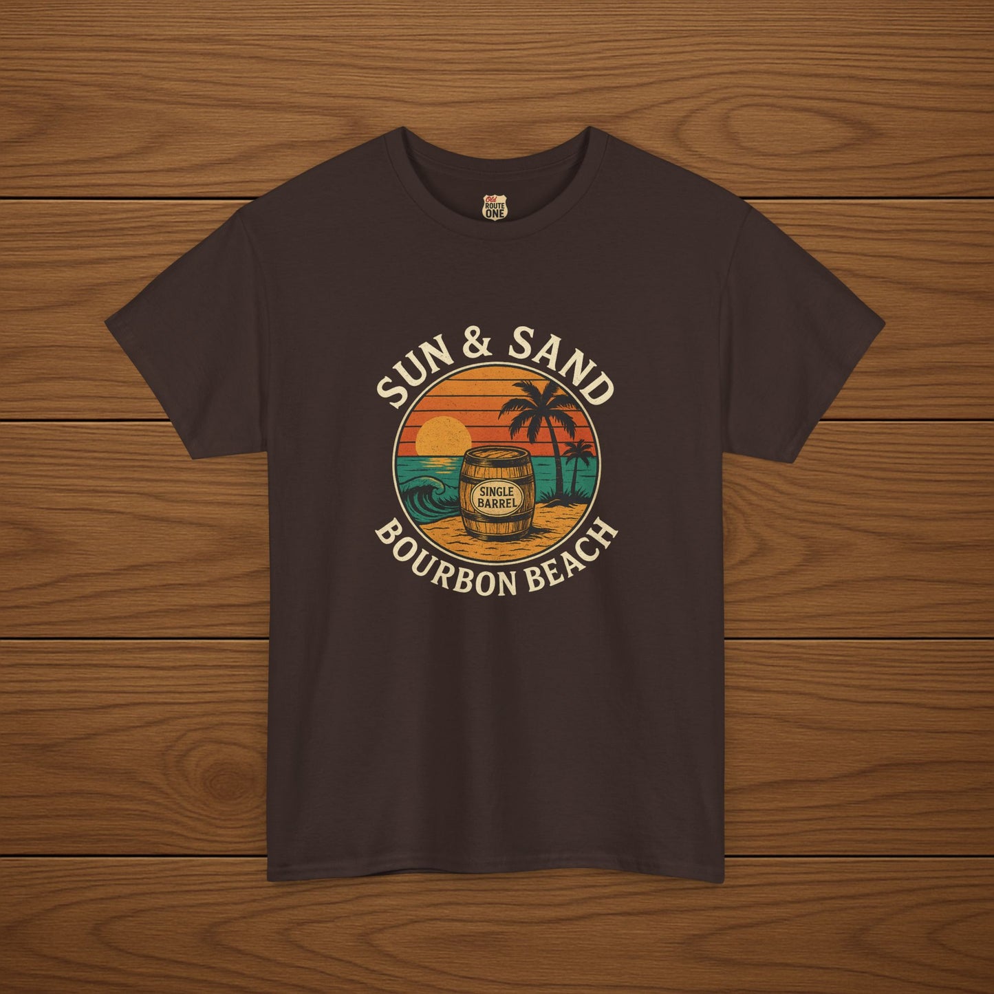 BOURBON BEACH SUN & SAND Cotton T-shirt, Stylish Casual Wear, Gift for Whiskey Enthusiasts, Perfect for Parties & Celebrations