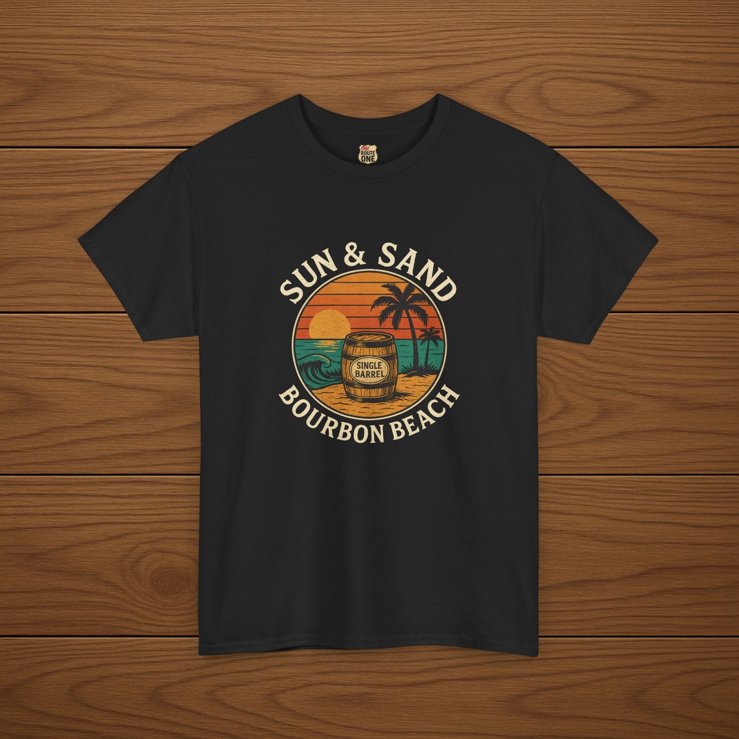BOURBON BEACH SUN & SAND Cotton T-shirt, Stylish Casual Wear, Gift for Whiskey Enthusiasts, Perfect for Parties & Celebrations