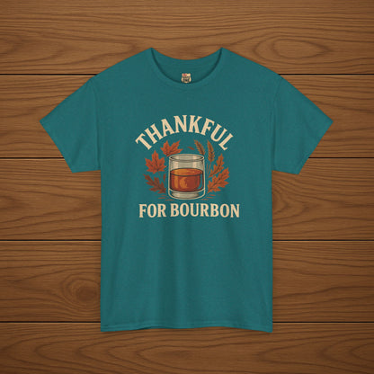 THANKFUL FOR BOURBON Cotton T-shirt, Stylish Casual Wear, Gift for Whiskey Enthusiasts, Perfect for Parties & Celebrations
