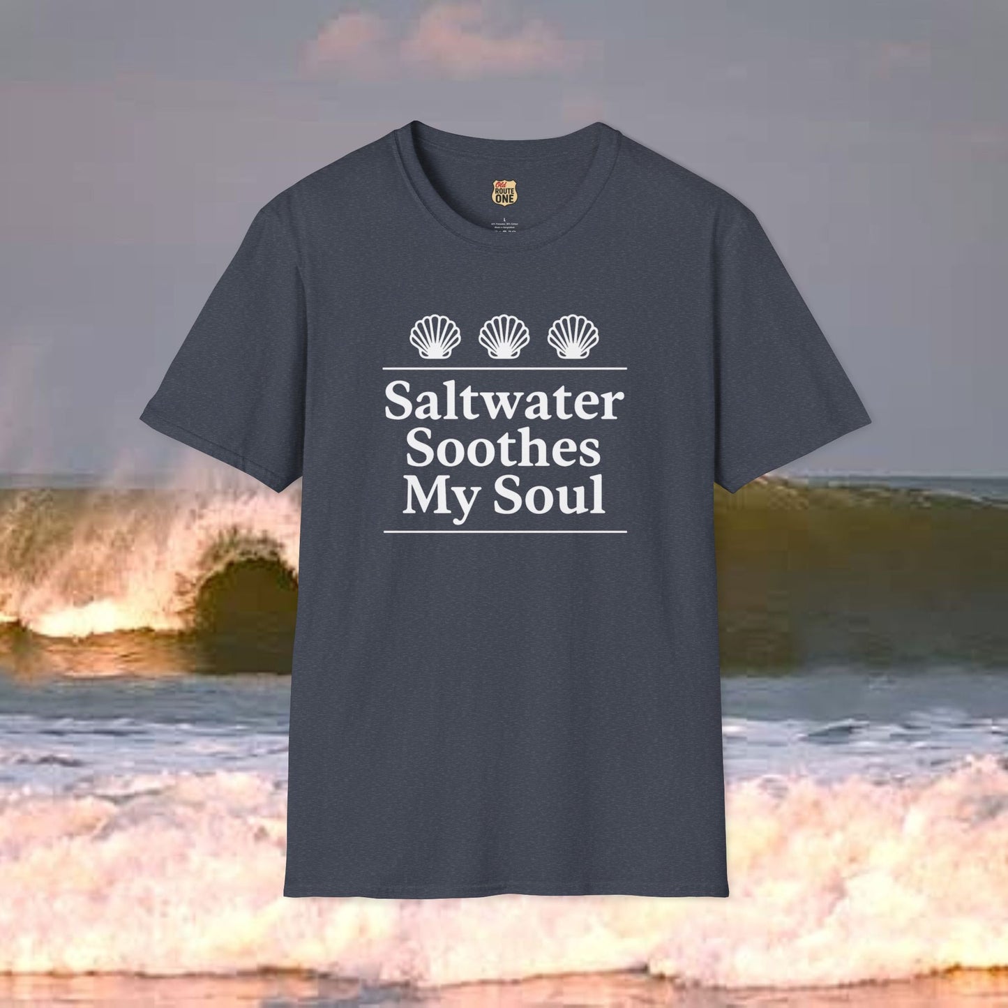 Saltwater Soothes My Soul shell t-shirt, Gildan 64000 Softstyle T-Shirt, Comfortable Graphic Tee, Casual Wear, Gift for Him/Her, Everyday Style, Summer Essential