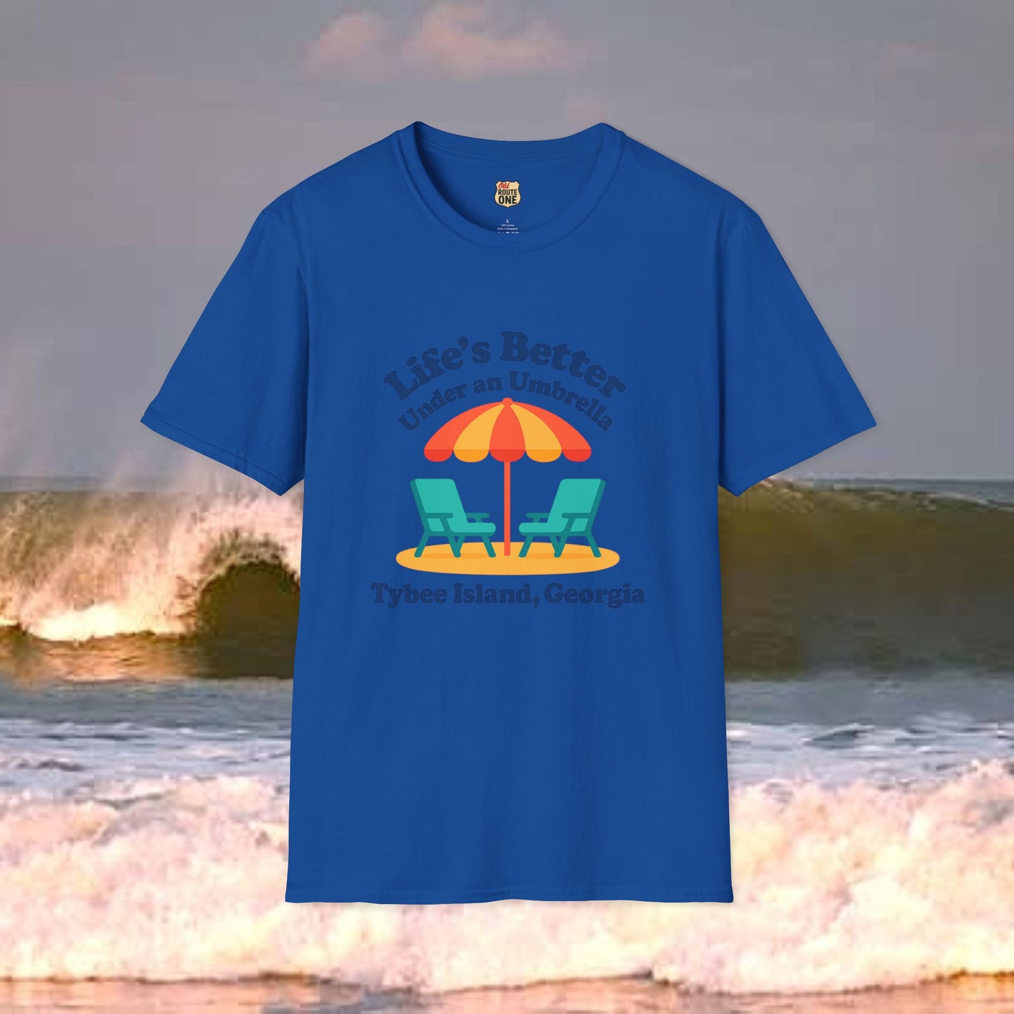 Lifes Better Under an Umbrella Tybee Island, Gildan 64000 Softstyle T-Shirt, Comfortable Graphic Tee, Casual Wear, Gift for Him/Her, Everyday Style, Summer Essential
