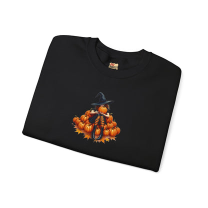 Cute Shy Witch Halloween Pumpkin Crewneck Sweatshirt Cozy Fall Apparel Season Gift for her  Unisex Sweatshirt Halloween Decor Fall Fashion