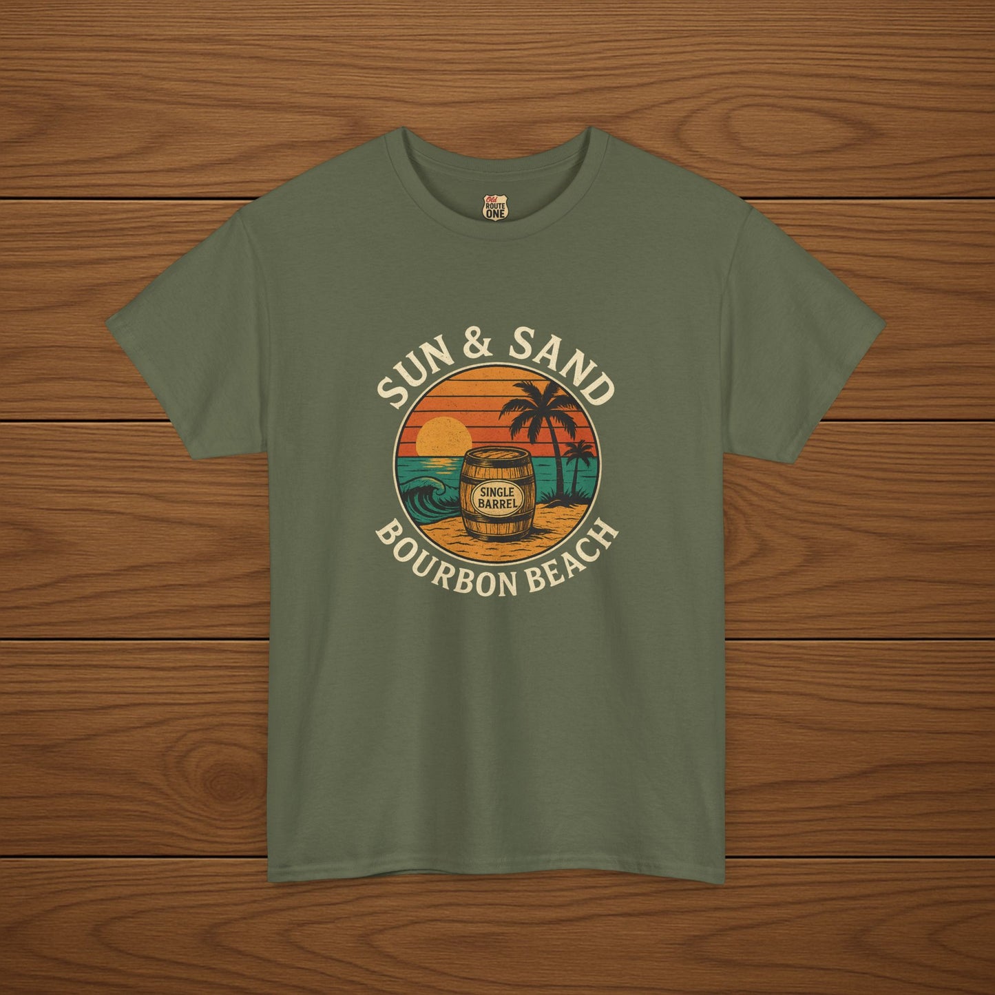BOURBON BEACH SUN & SAND Cotton T-shirt, Stylish Casual Wear, Gift for Whiskey Enthusiasts, Perfect for Parties & Celebrations