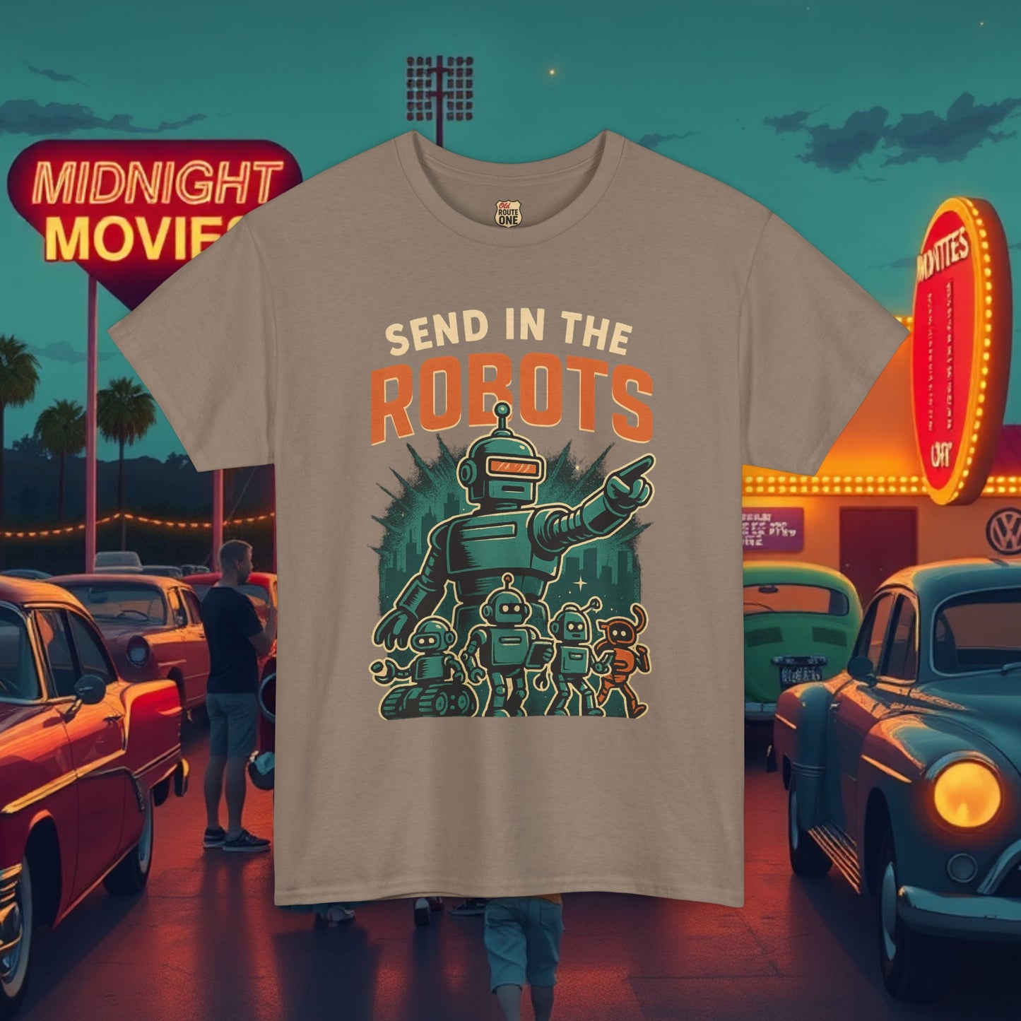 SEND IN THE ROBOTS Awesome Retro Sci-Fi t-shirt