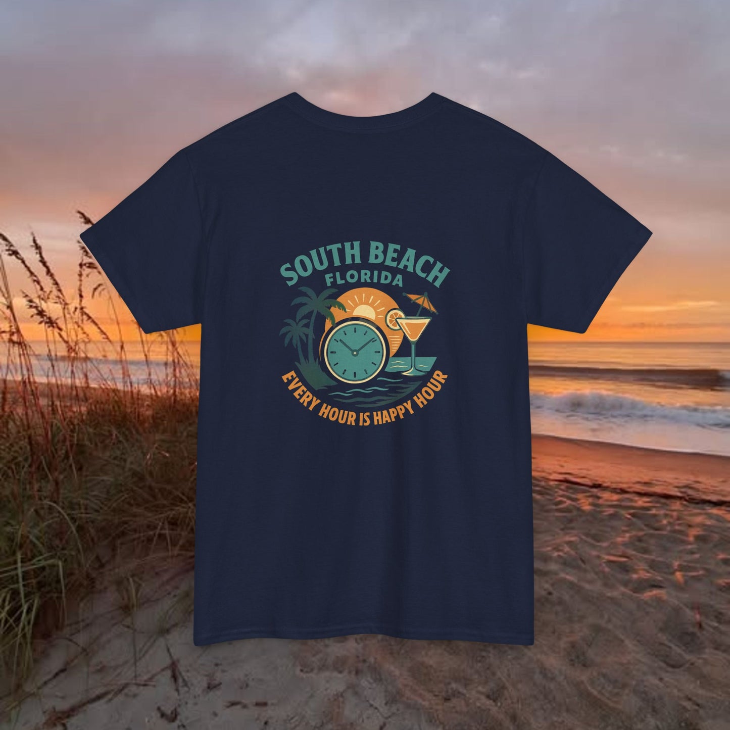 South Beach Florida Every Hour Is Happy Hour, Everyday Tees, Gift for Him/Her, Comfortable Fashion, Eco-Friendly