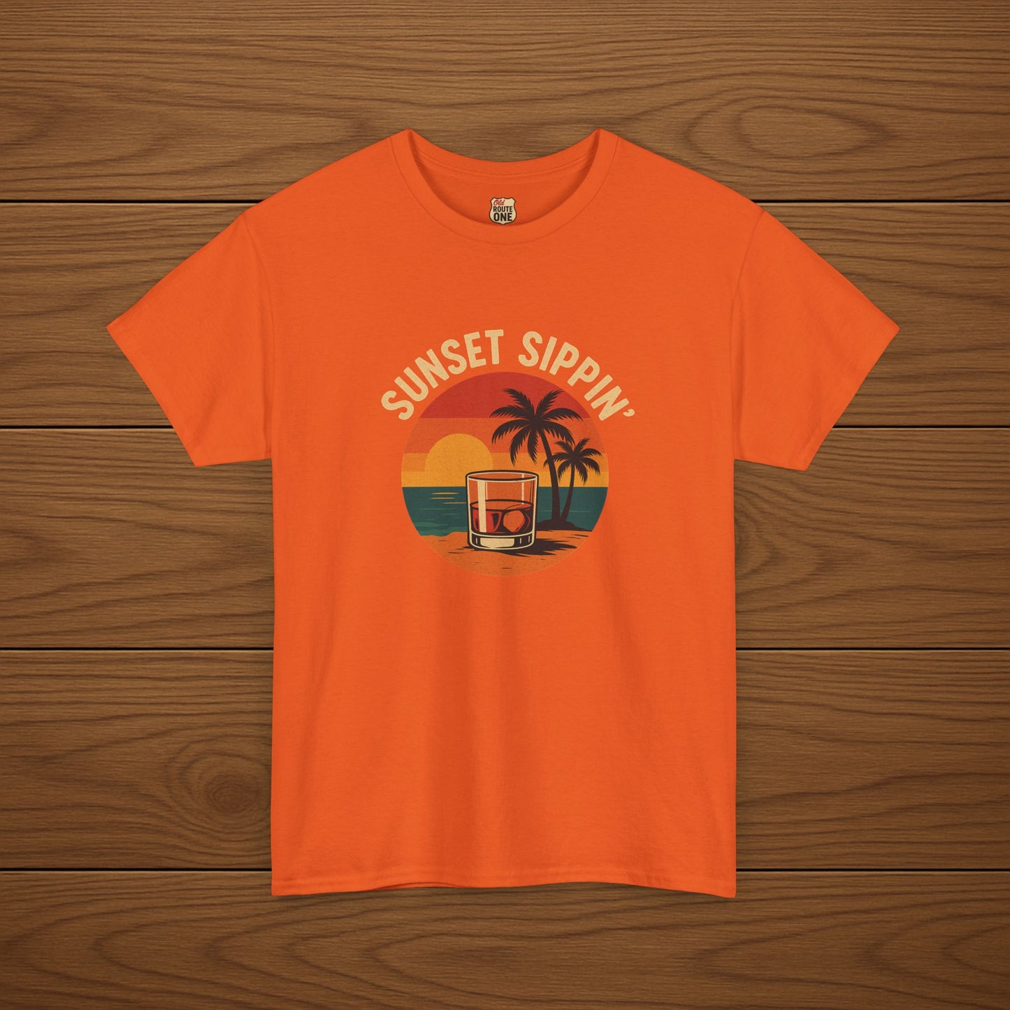SUNSET SIPPIN' Cotton T-shirt, Stylish Casual Wear, Gift for Whiskey Enthusiasts, Perfect for Parties & Celebrations
